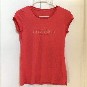 Calvin Klein Logo Womens Shirt Tops Coral Short Sleeve size XS